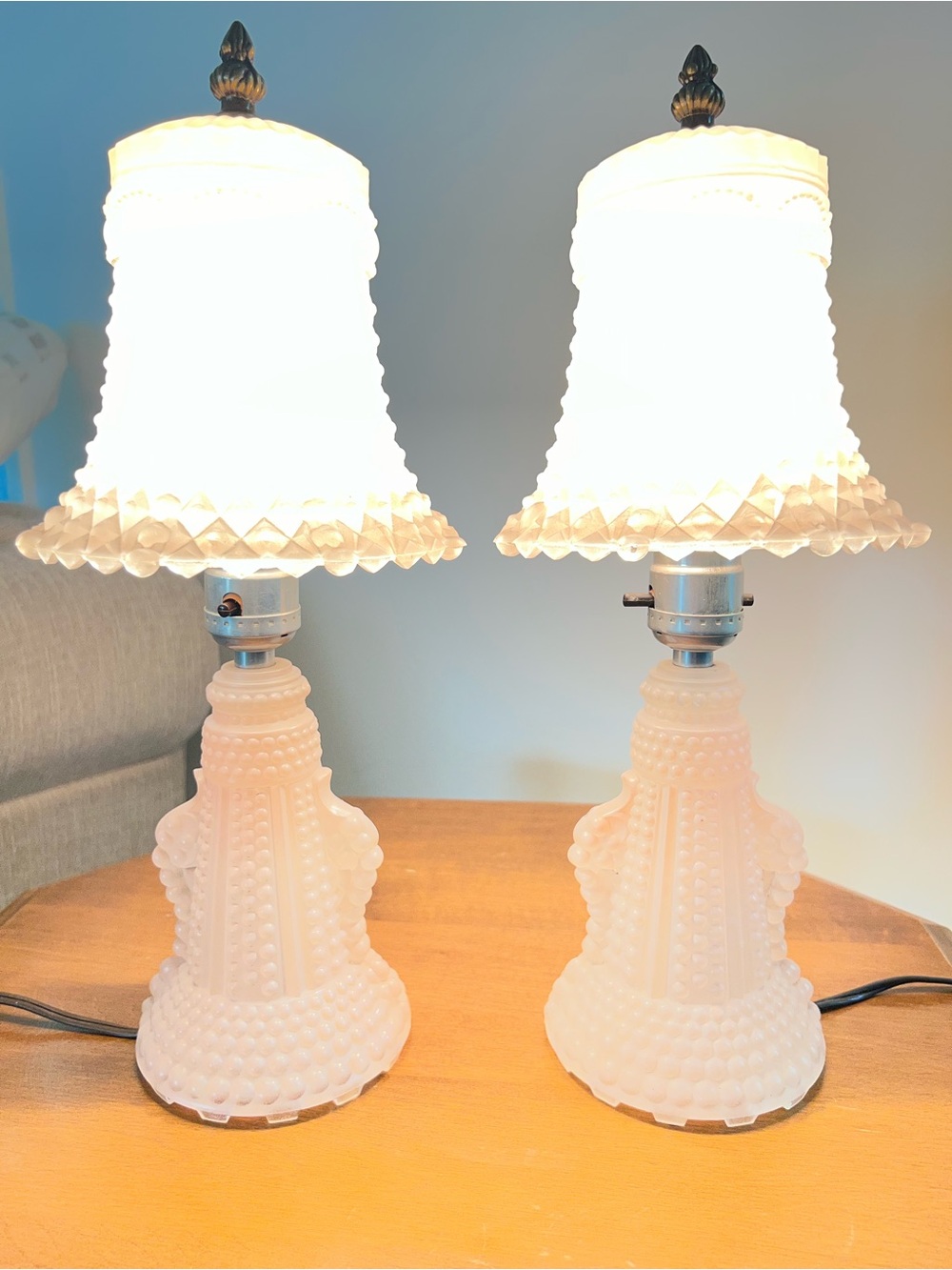 VTG- PAIR of 1930’s Pink Satin Hobnail Depression Glass Boudoir Lamp-See Pics ! - Picture 15 of 16